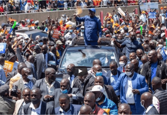 RAILA ODINGA RECEIVES ROUSING WELCOME AT BUKHUNGU STADIUM ON HIS 5TH QUEST FOR THE KENYAN PRESIDENCY